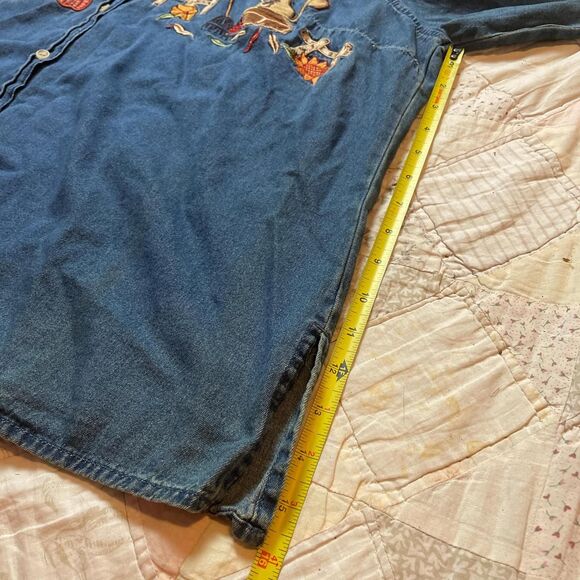 white stag blue denim collared fall grandma button up pumkins scarecrows 18/20 - Picture 5 of 8